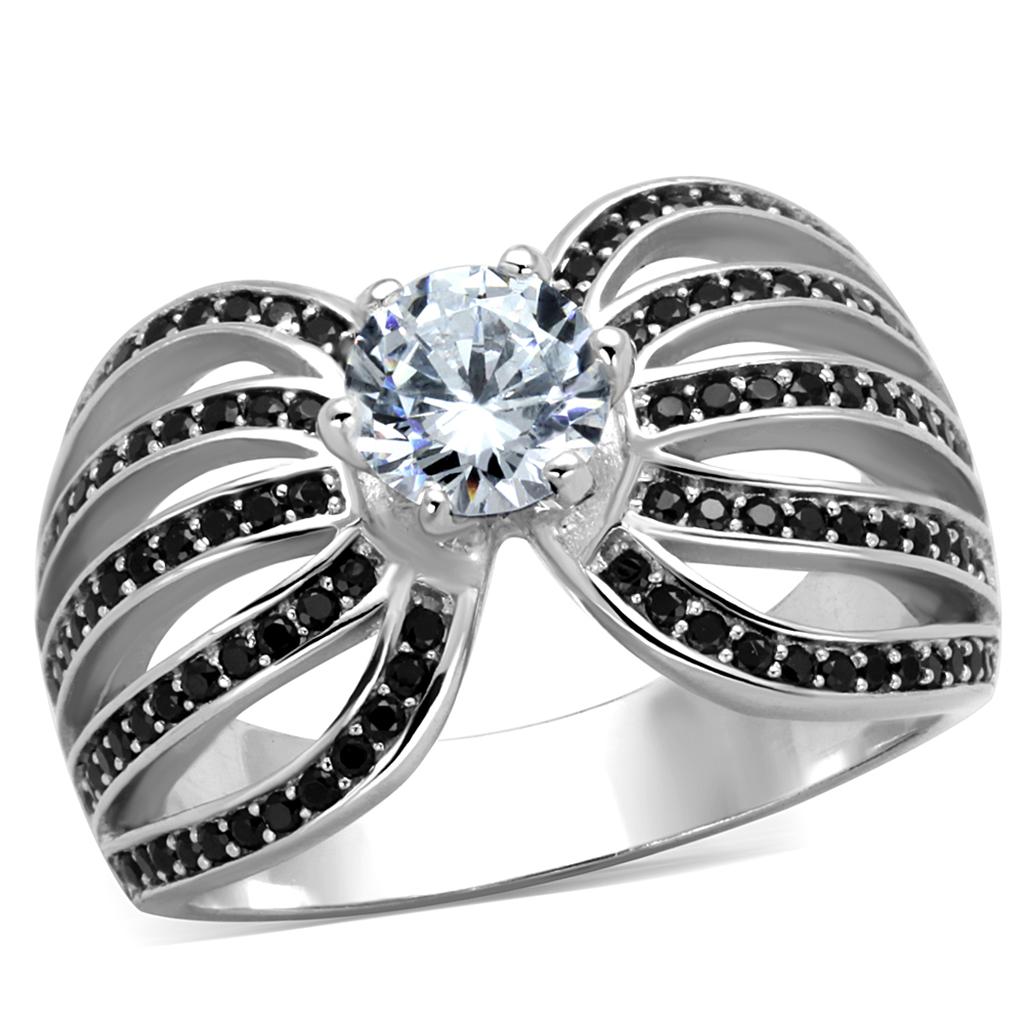 TS314 - Rhodium 925 Sterling Silver Ring with AAA Grade CZ in Clear-4