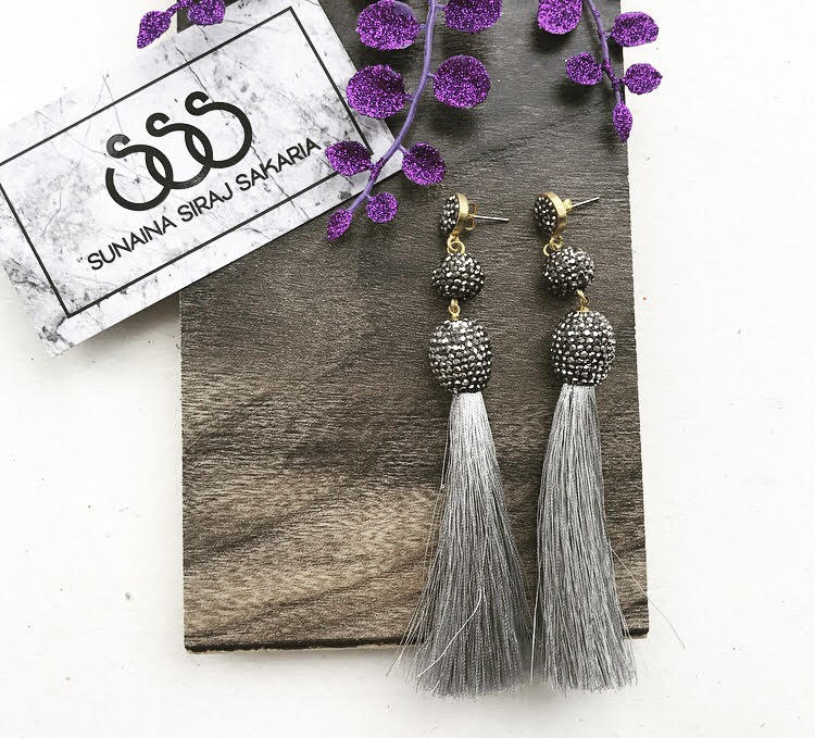 GREY Silk Tassel Earrings-0