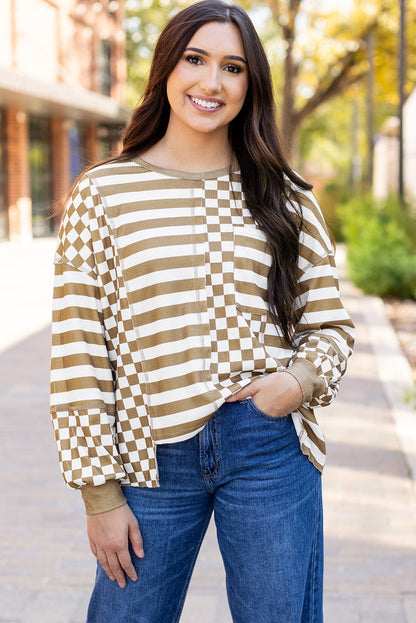 Fatima Patchwork Lantern Sleeve Blouse-3