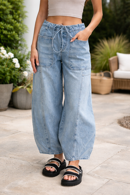 Bella Paperbag Waist Barrel Jeans-0