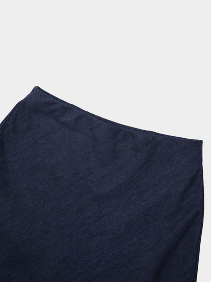 Classic Denim Skirt 37"-Dark Blue-3