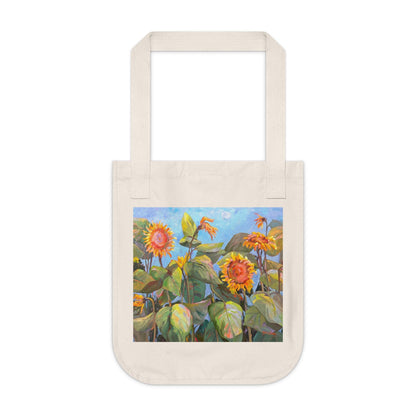 Organic Canvas Tote Bag with 'Sunflowers' Floral I Original Artwork by American Artist Barbara Cleary