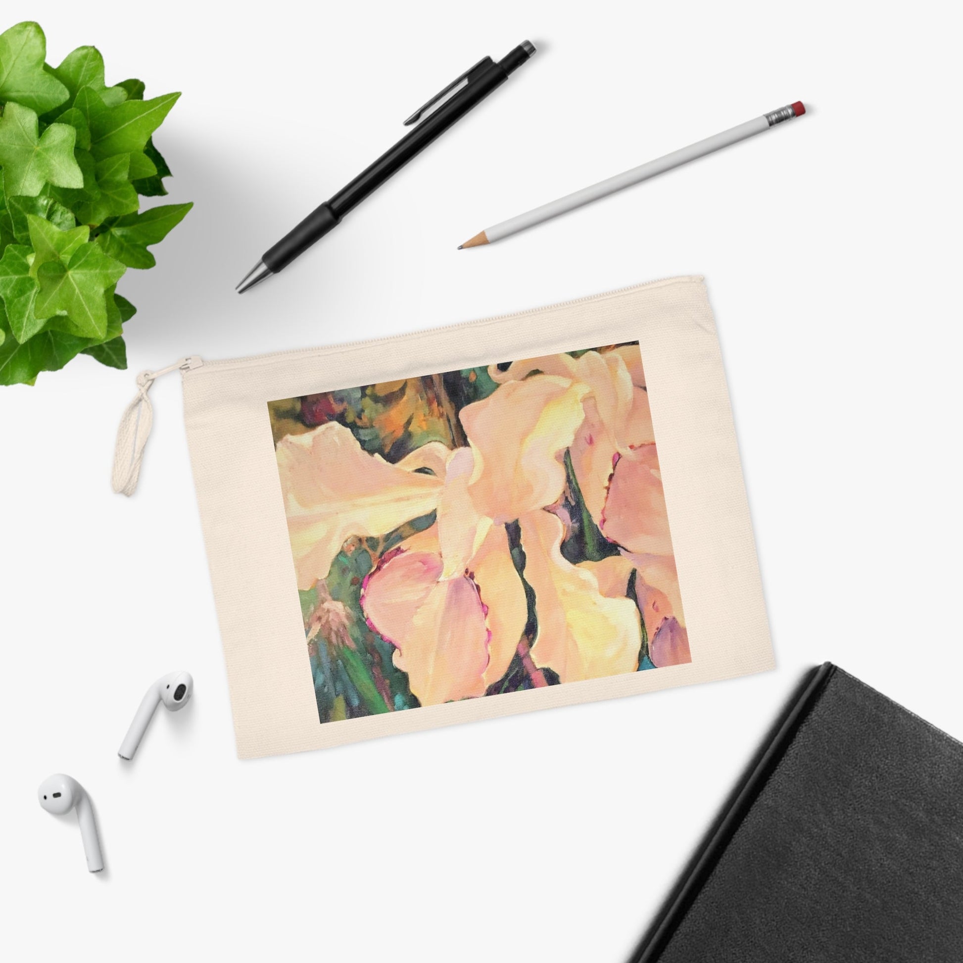 Eco-Friendly Pouch with 'Orchid' I Original Artwork by American Artist Barbara Cleary-2