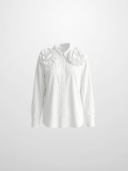 Flower Detail Cotton Blouse-White-2