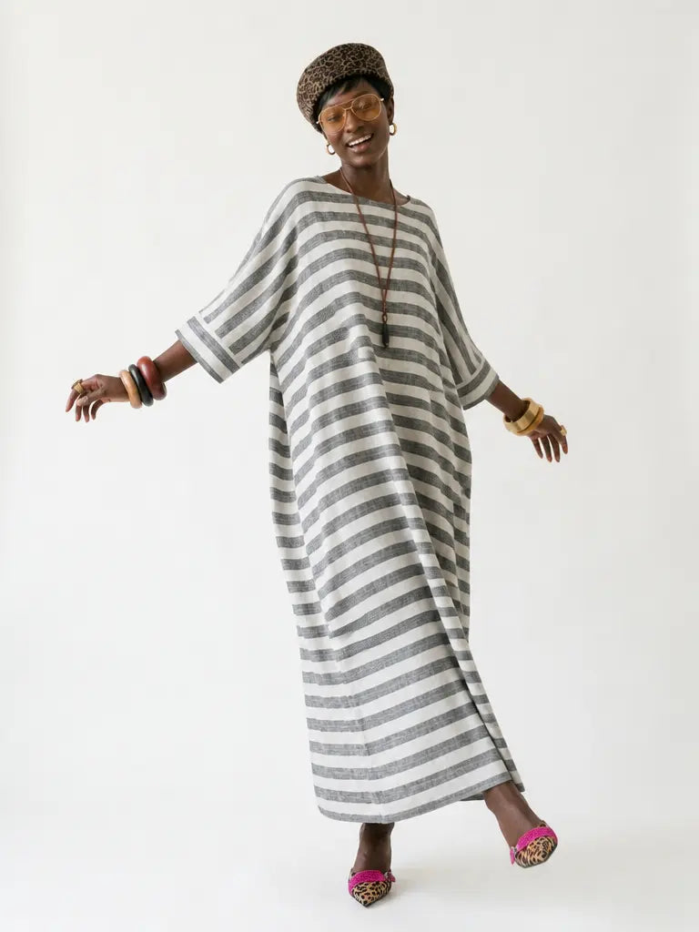 Grounded Striped Linen Maxi Dress-0
