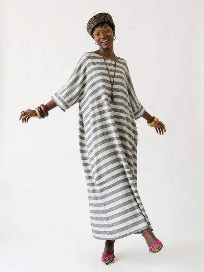 Grounded Striped Linen Maxi Dress-0