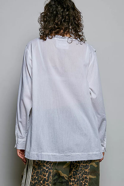 Lightweight Ruffle Trim Round Neck Woven Shirt