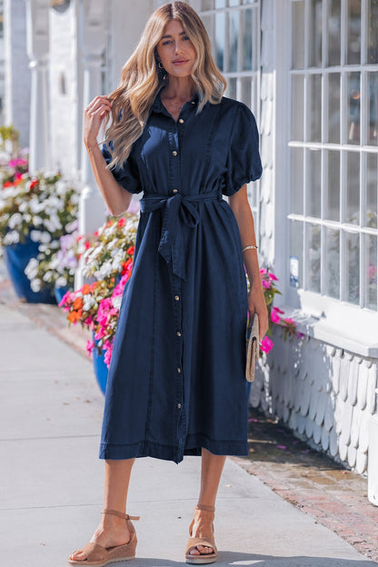 Makayla Bubble Sleeve Long Dress-0