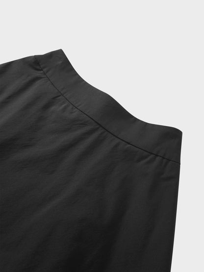 Elastic Back Maxi Cotton Blend Skirt-Black