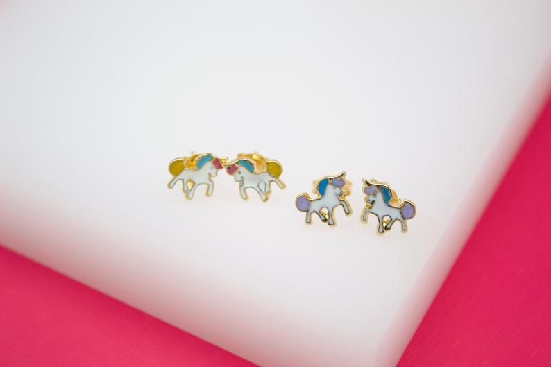 18K Gold Filled Unicorn Stud Earrings (J162)-0