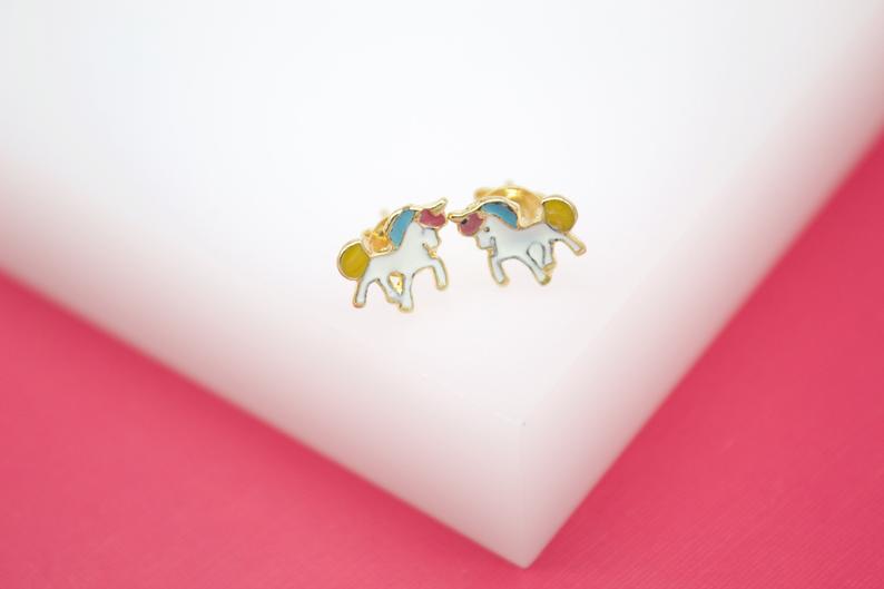 18K Gold Filled Unicorn Stud Earrings (J162)-1