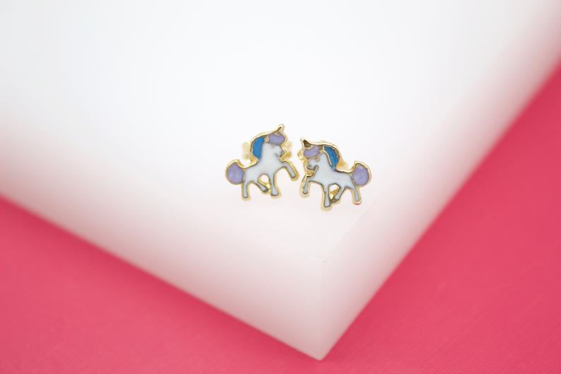 18K Gold Filled Unicorn Stud Earrings (J162)-2