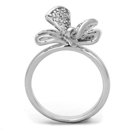 3W570 - Rhodium Brass Ring with AAA Grade CZ  in Clear-2