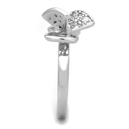 3W570 - Rhodium Brass Ring with AAA Grade CZ  in Clear-3