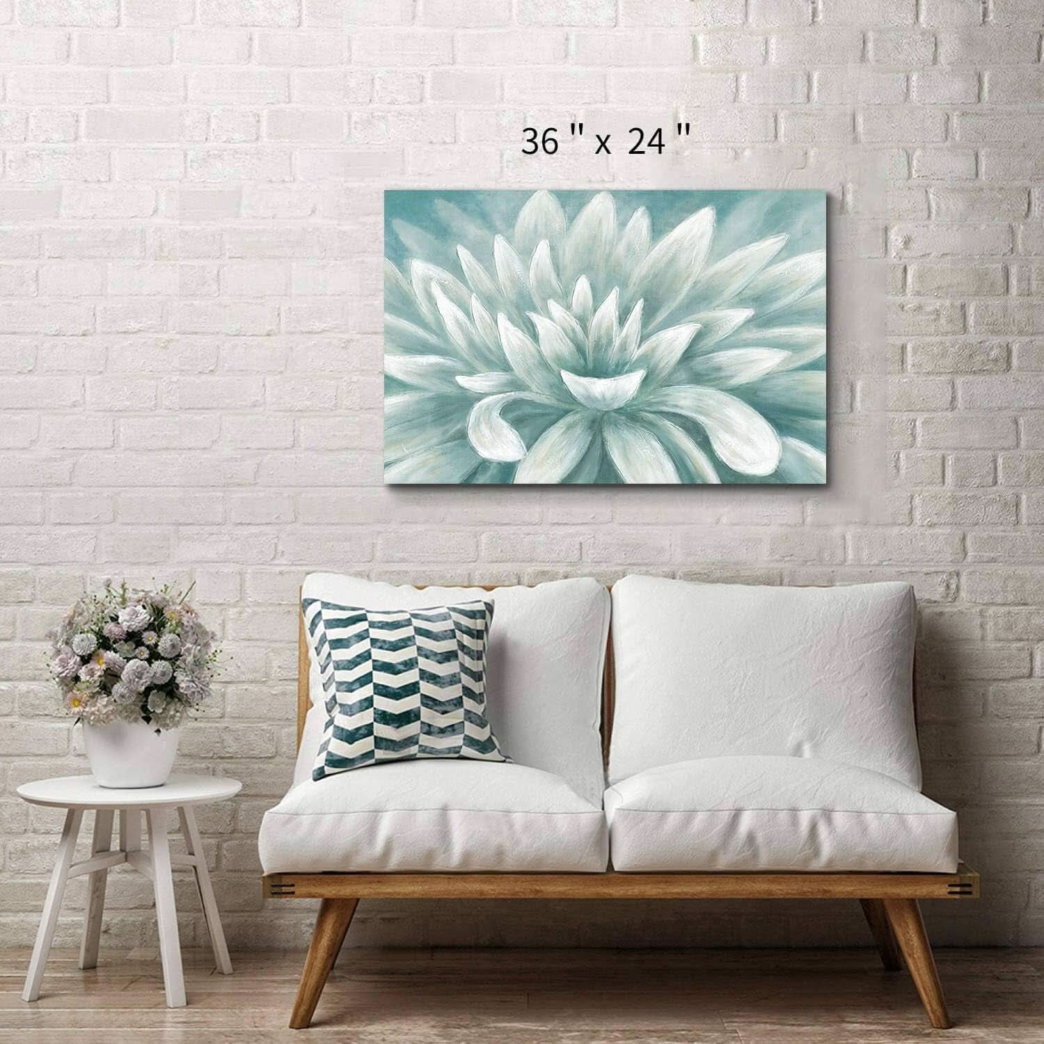 Abstract Floral Canvas Wall Art 36x24In Seafoam Green-3