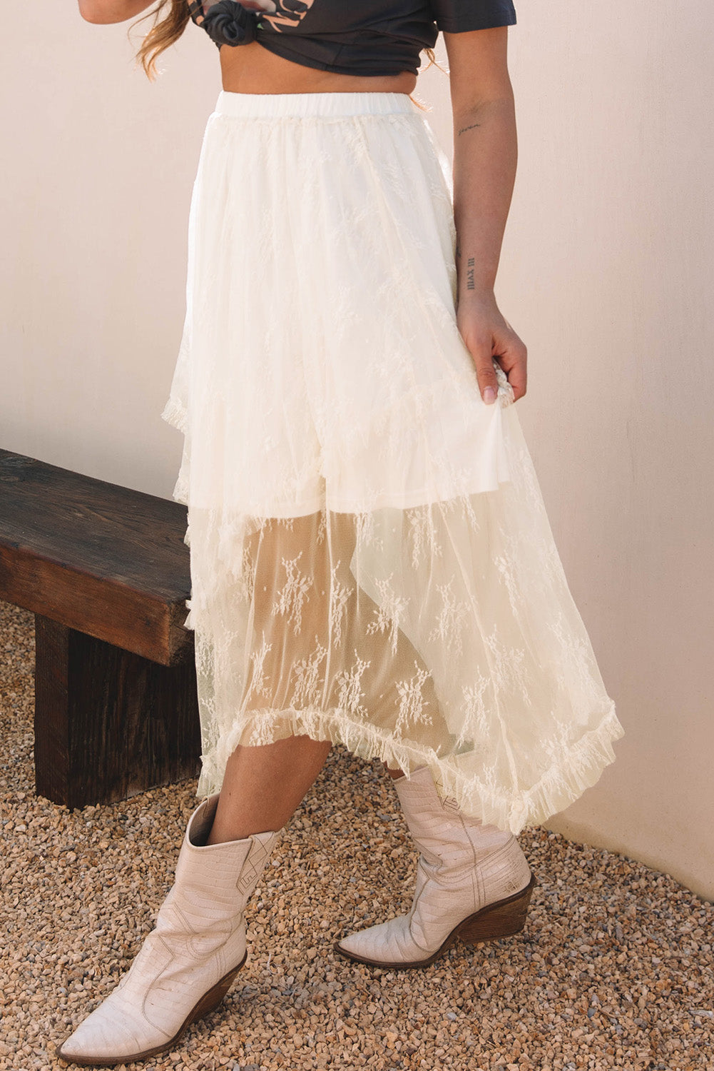 Aliza Lace Cascading Tiered High Waist Maxi Skirt-2