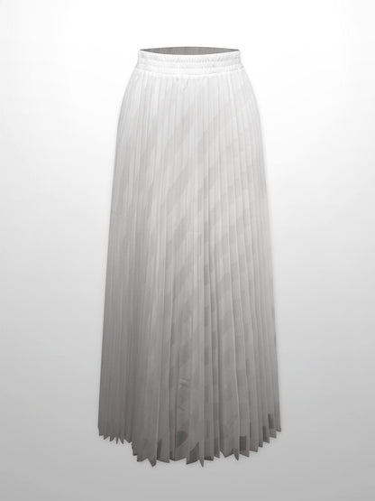 Perforated Pleated Skirt-White-1