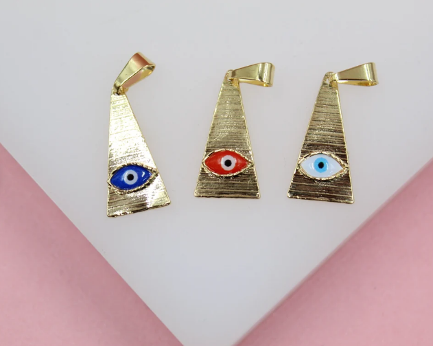 18K Gold Filled Evil Eye Triangle Shaped Pendant Colored Eye-3