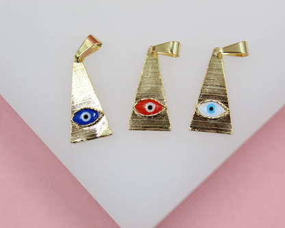 18K Gold Filled Evil Eye Triangle Shaped Pendant Colored Eye-3