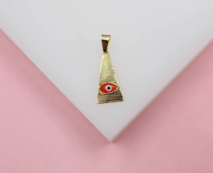 18K Gold Filled Evil Eye Triangle Shaped Pendant Colored Eye-2
