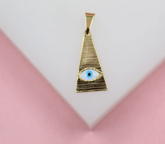 18K Gold Filled Evil Eye Triangle Shaped Pendant Colored Eye-1