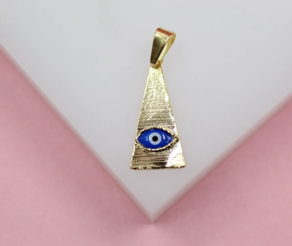18K Gold Filled Evil Eye Triangle Shaped Pendant Colored Eye-0