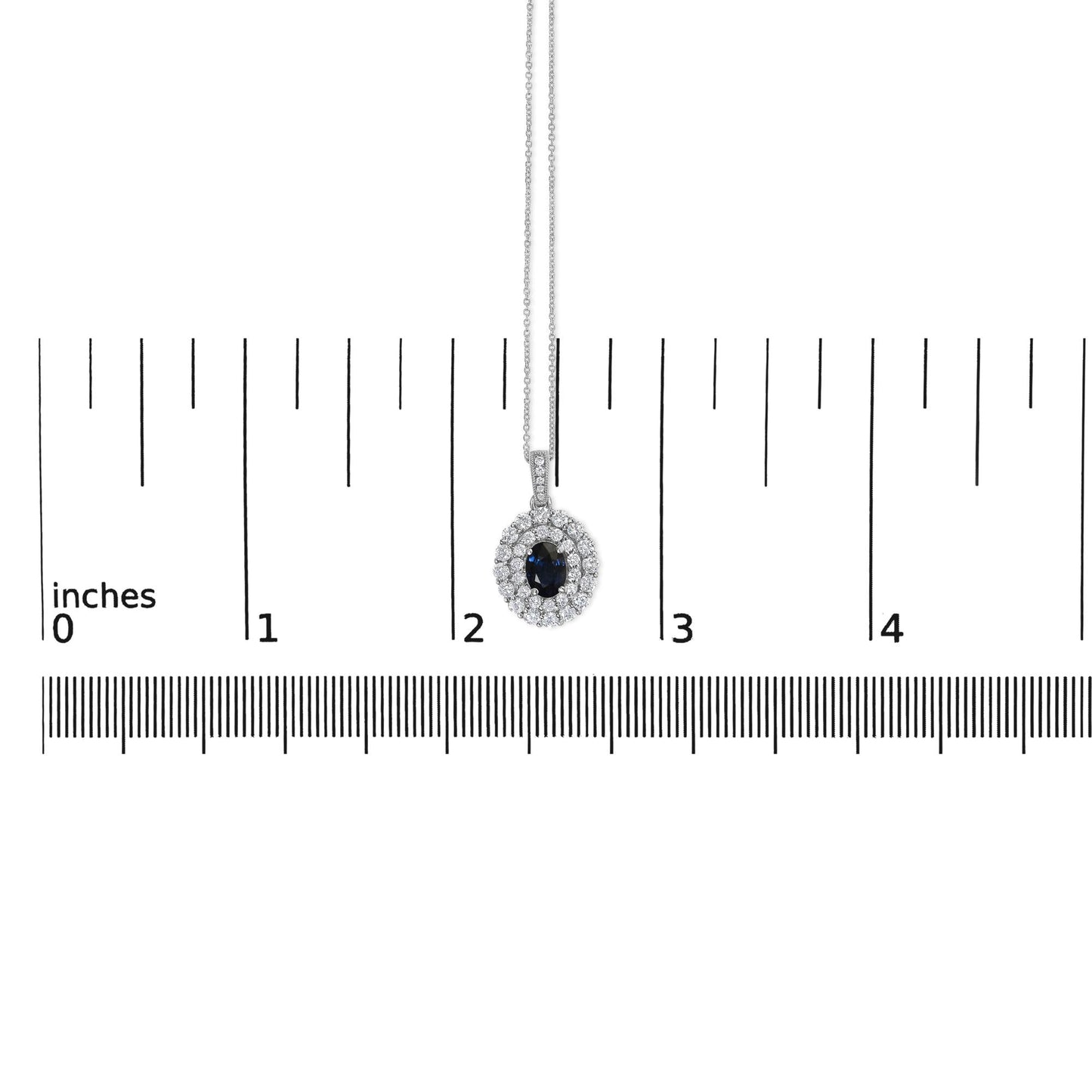 14K White Gold Oval Blue Sapphire and 3/4 Cttw Diamond Halo Pendant Necklace-4