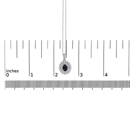 14K White Gold Oval Blue Sapphire and 3/4 Cttw Diamond Halo Pendant Necklace-4
