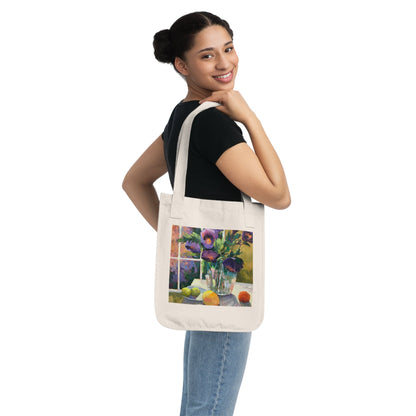 Organic Canvas Tote Bag with 'Purple Flowers' Floral I Original Artwork by American Artist Barbara Cleary-3