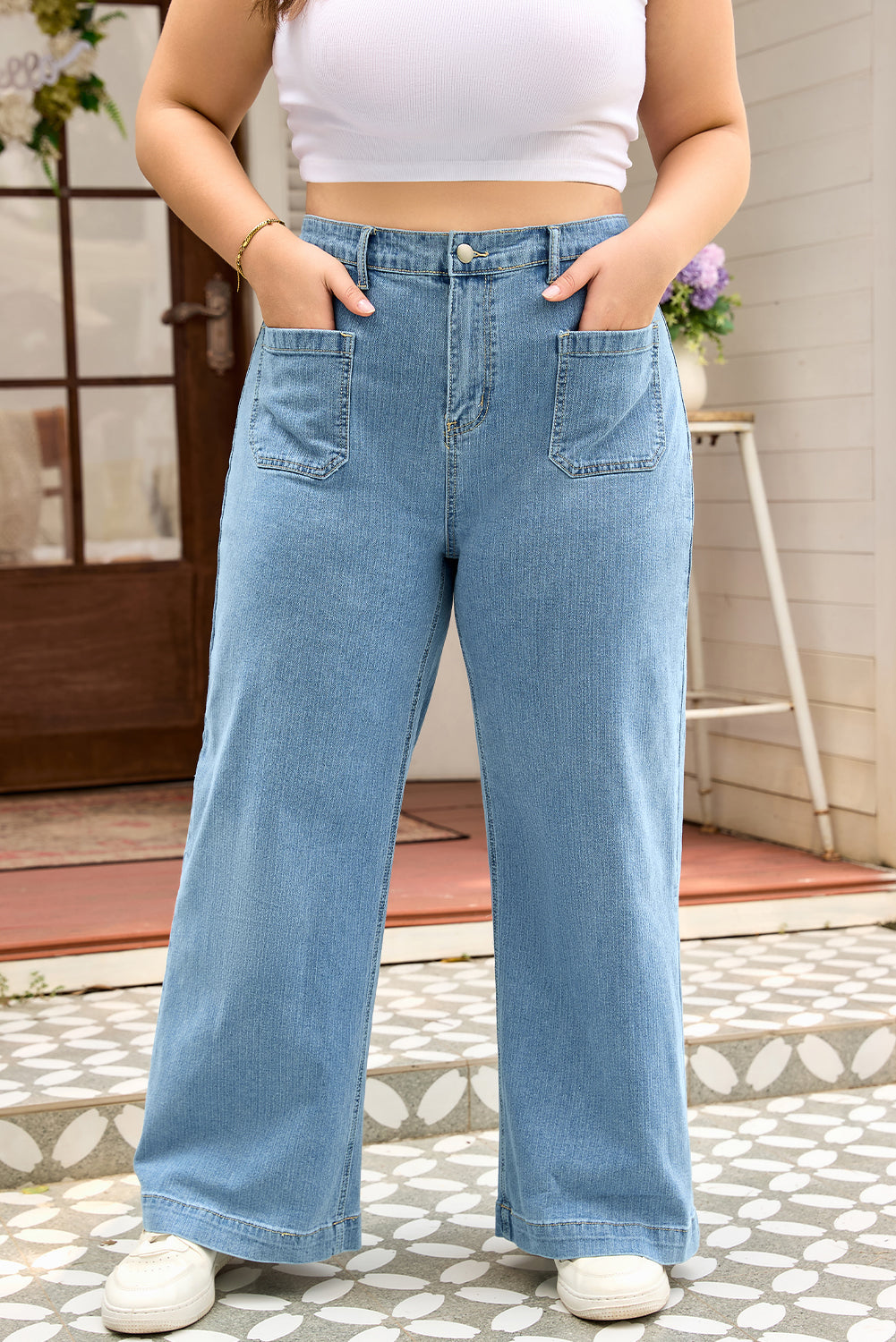 Adelyn Textured Wide Leg PLUS Jeans-0