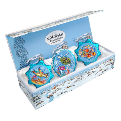Under the Sea Mercury Glass Ornaments Set of 3 by G. DeBrekht - Coastal Holiday Decor - 770132S3