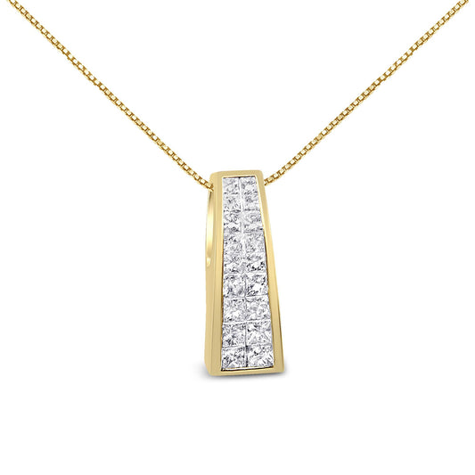 14K Yellow Gold 1 1/2 cttw Princess Cut Diamond Greek Column Pendant Necklace (G-H, VS1-VS2)-0