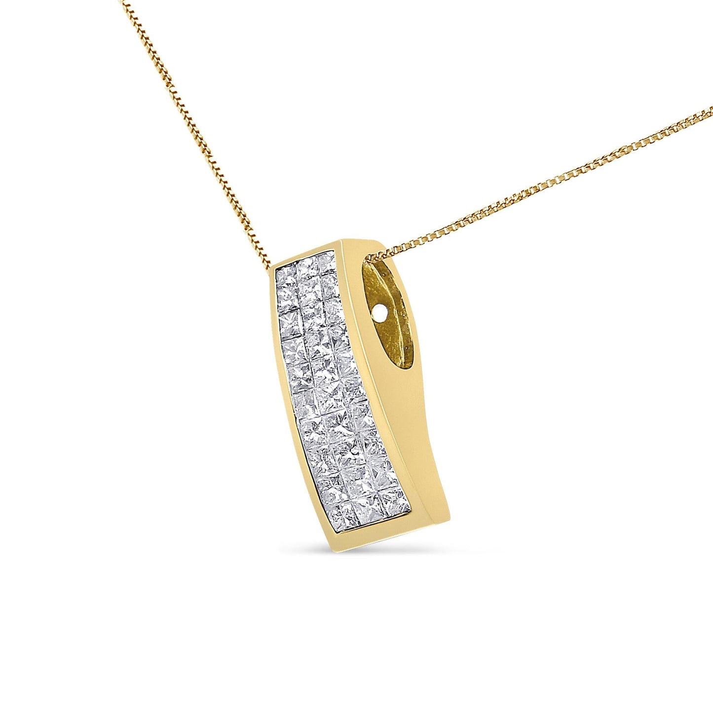 14K Yellow Gold 1 1/2 cttw Princess Cut Diamond Greek Column Pendant Necklace (G-H, VS1-VS2)-3