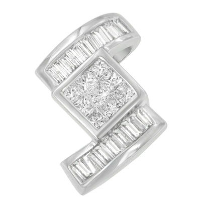 14K White Gold 1 2/5 cttw Princess and Baguette Cut Diamond Zig Zag Pendant Necklace (H-I, SI1-SI2)-1