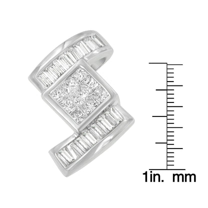 14K White Gold 1 2/5 cttw Princess and Baguette Cut Diamond Zig Zag Pendant Necklace (H-I, SI1-SI2)-3