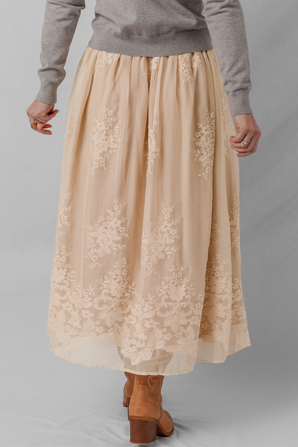 Vivienne Embroidered Mesh Overlay Long Skirt-1