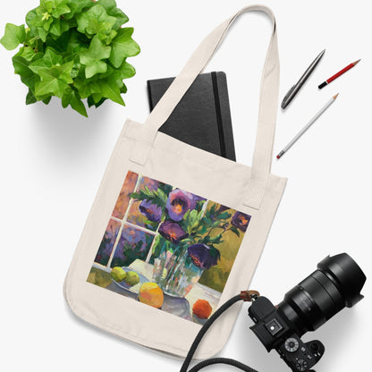 Organic Canvas Tote Bag with 'Purple Flowers' Floral I Original Artwork by American Artist Barbara Cleary-2