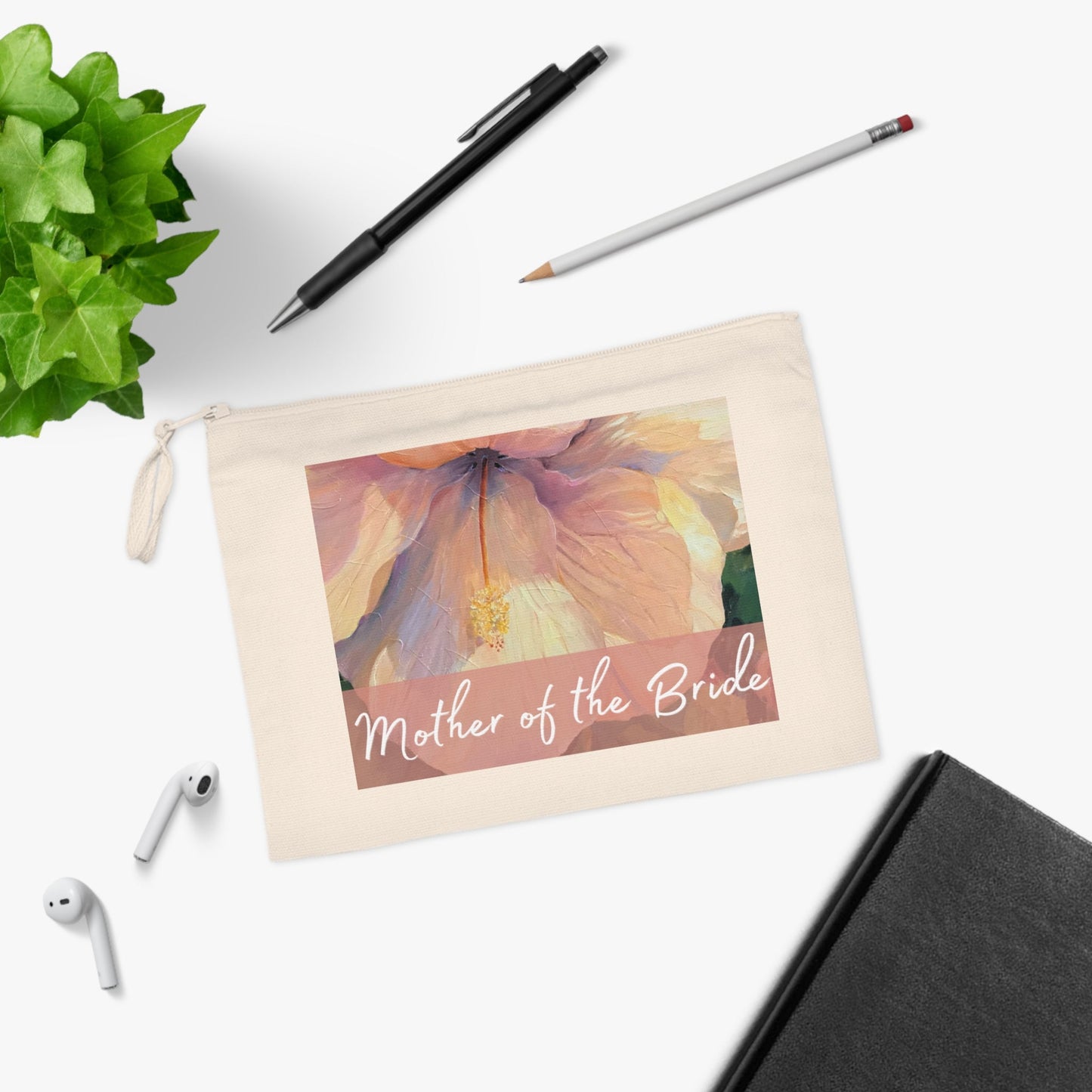 'Mother of the Bride' Eco-Friendly Pouch I Bridal Collection I with 'Hibiscus' Original Artwork by American Artist Barbara Cleary