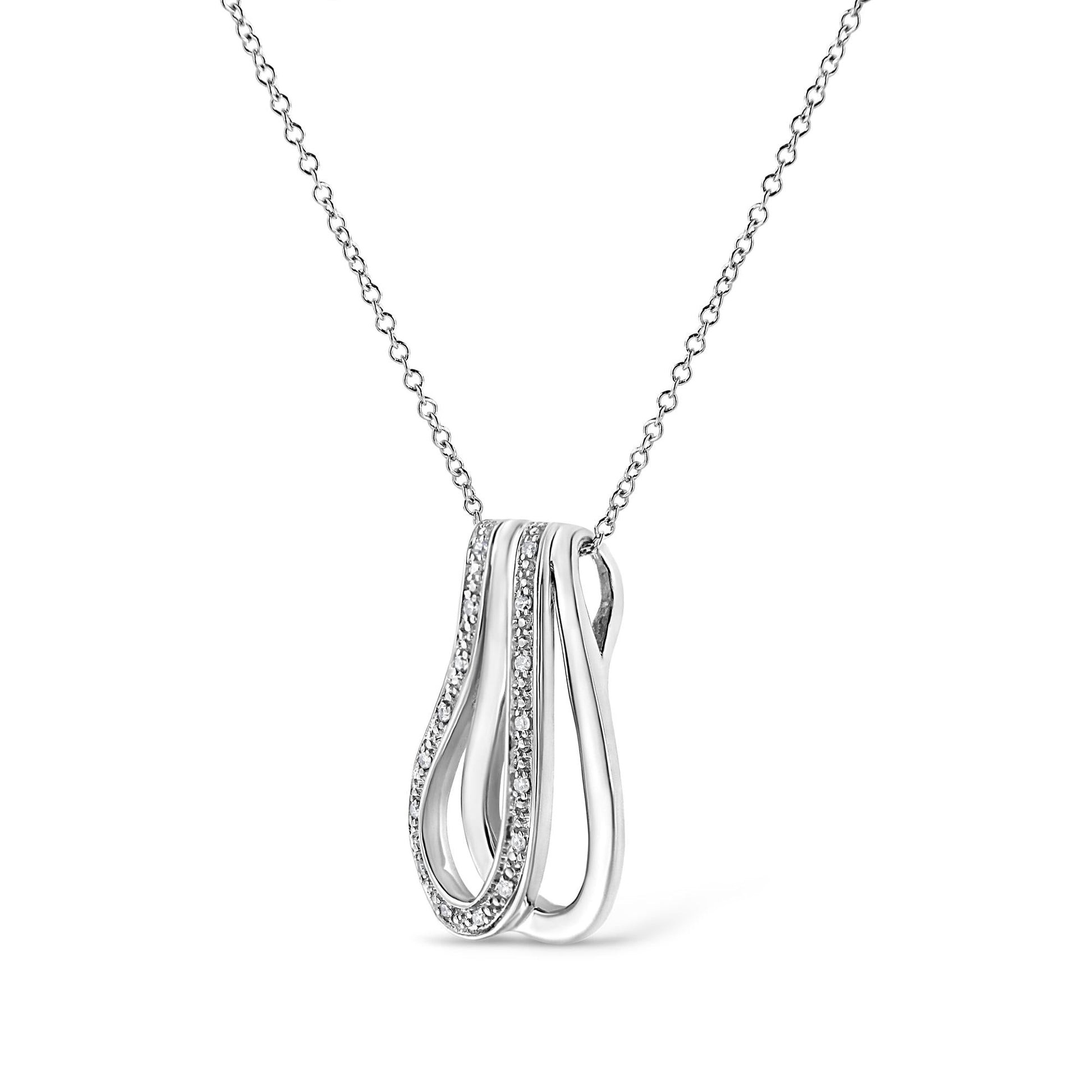 .925 Sterling Silver Pave-Set Diamond Accent Double Curve 18" Pendant Necklace (I-J Color, I1-I2 Clarity)-3