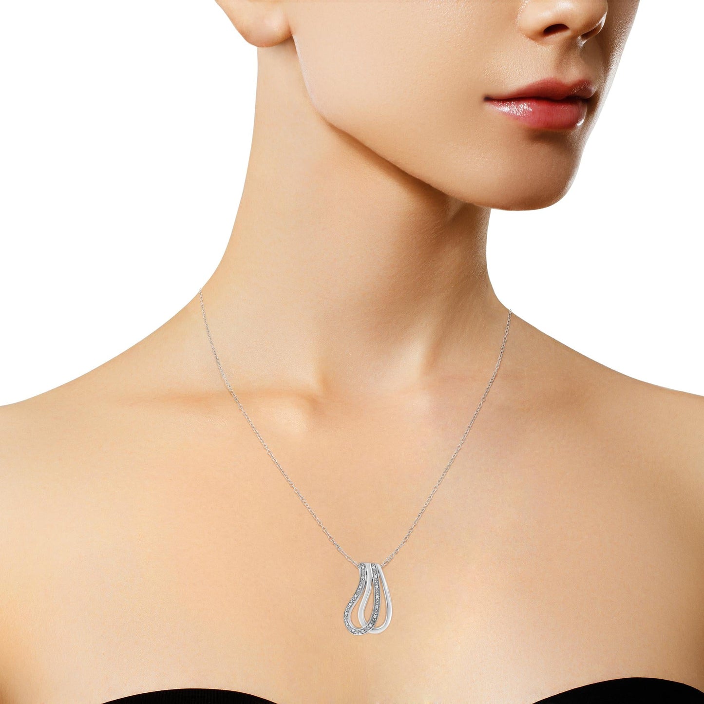 .925 Sterling Silver Pave-Set Diamond Accent Double Curve 18" Pendant Necklace (I-J Color, I1-I2 Clarity)-2