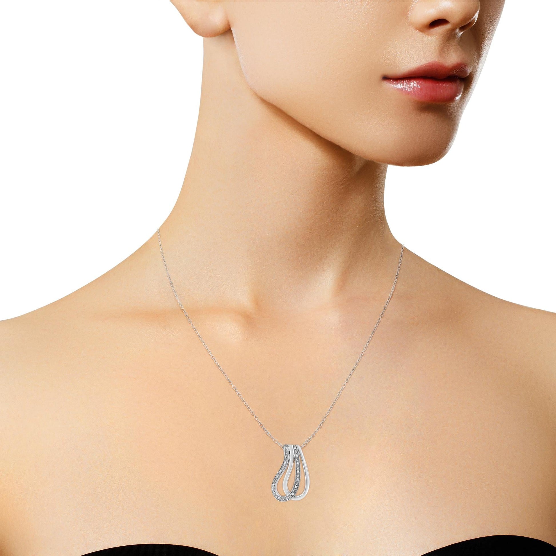 .925 Sterling Silver Pave-Set Diamond Accent Double Curve 18" Pendant Necklace (I-J Color, I1-I2 Clarity)-2