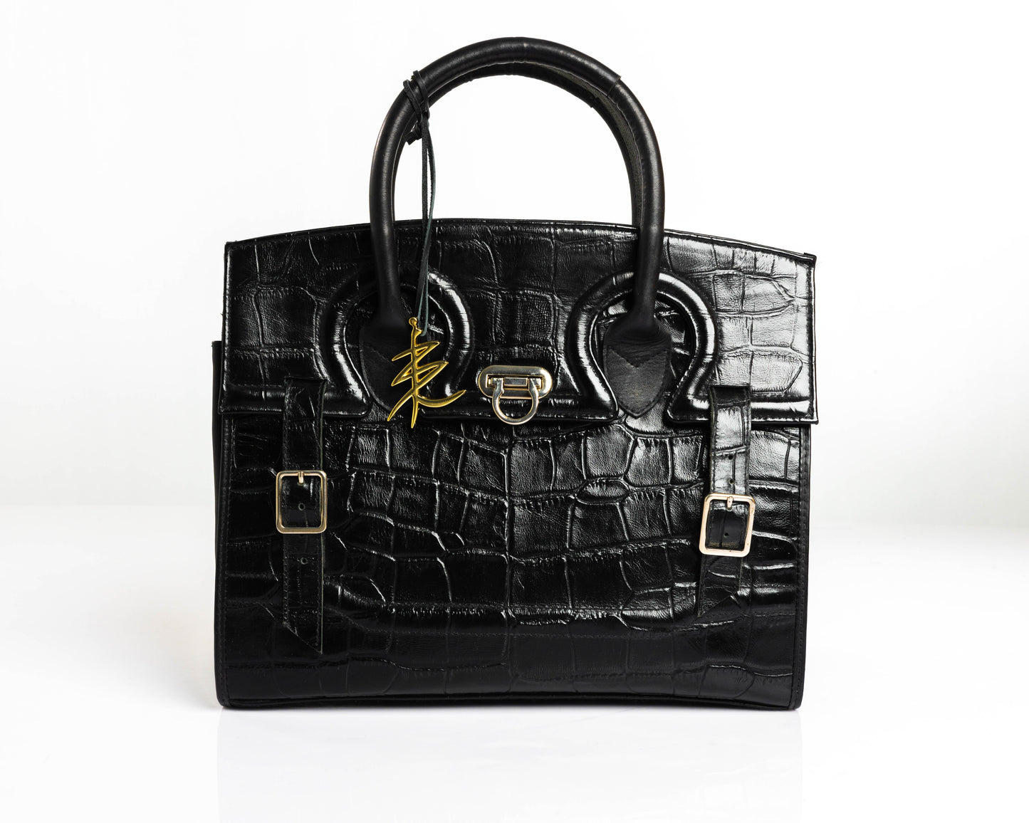 Stacy - Black Croc Tote Bag-2