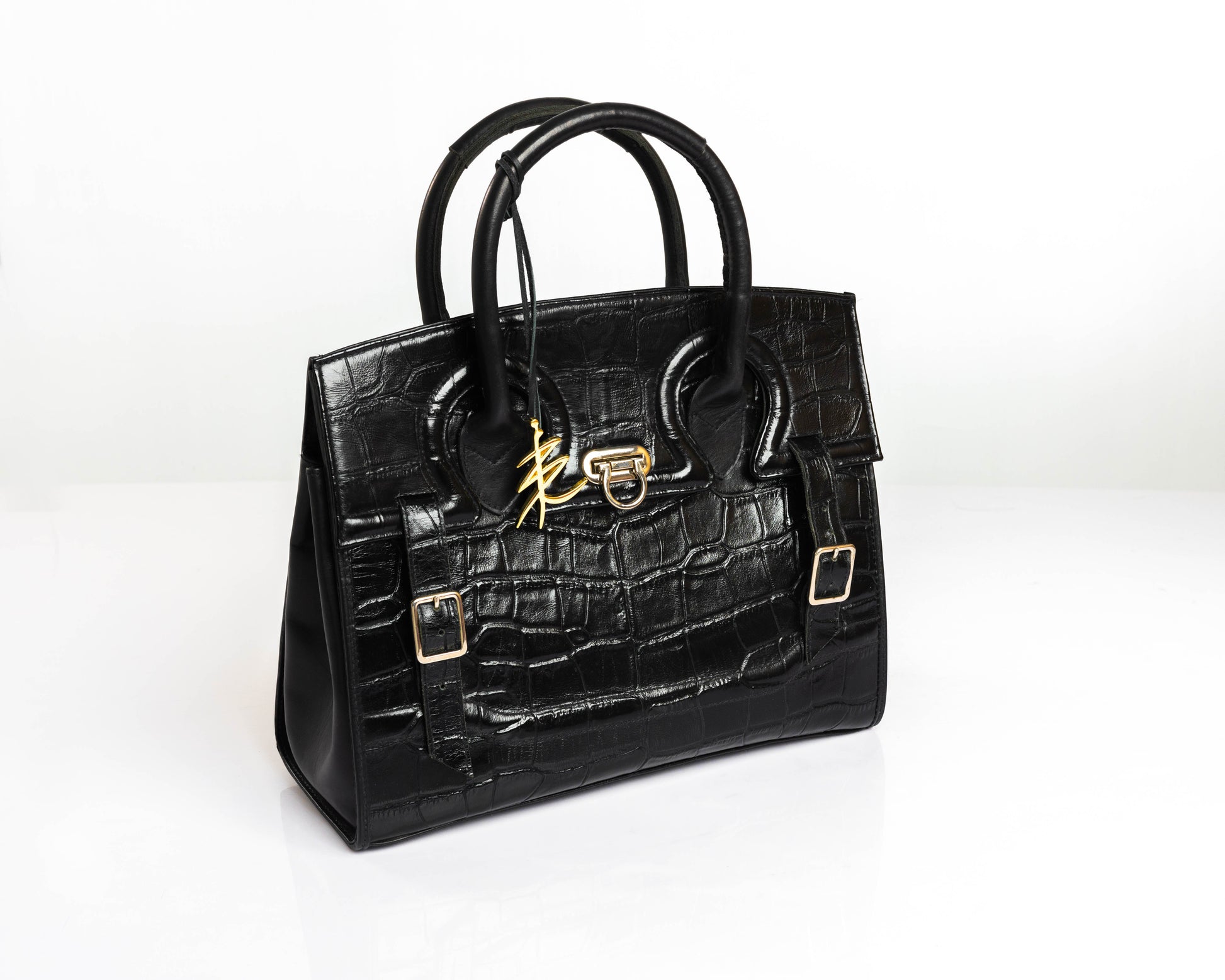 Stacy - Black Croc Tote Bag-0