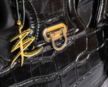 Stacy - Black Croc Tote Bag-3