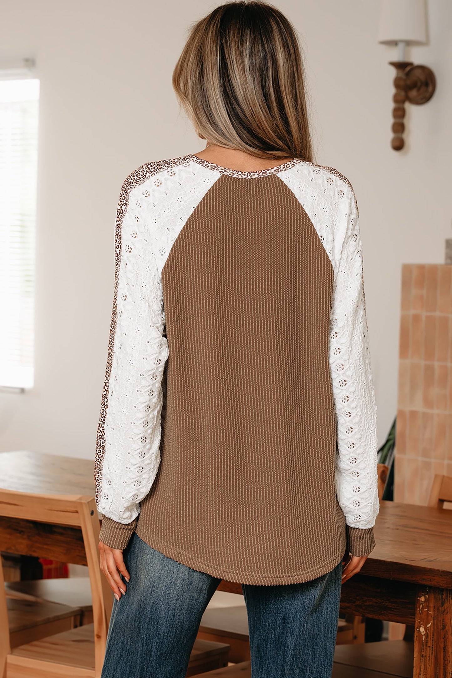 Isabella Lace Contrast Patchwork Long Sleeve Top-1