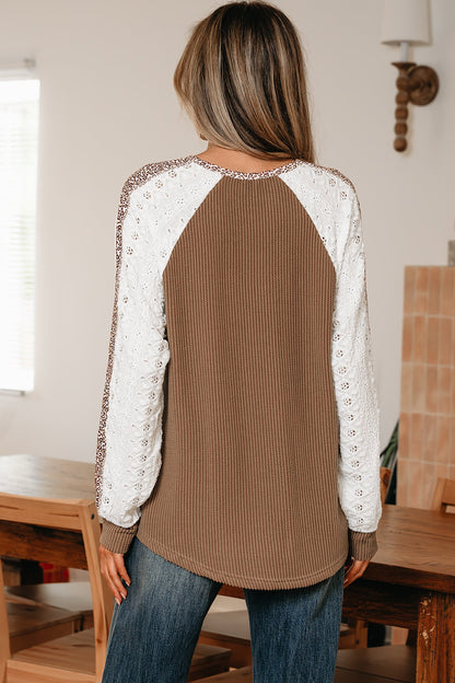 Isabella Lace Contrast Patchwork Long Sleeve Top-1