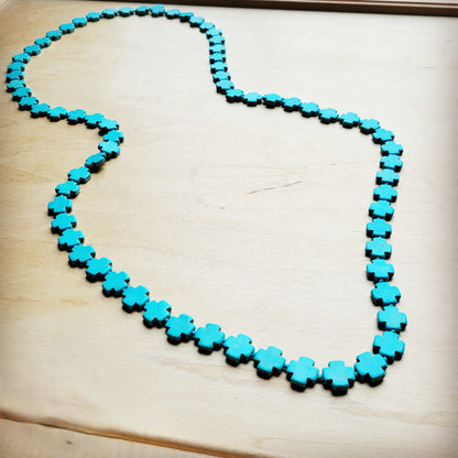 **Long Turquoise Beaded Cross Necklace 258L-1