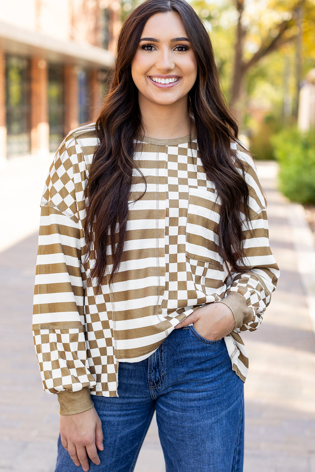 Fatima Patchwork Lantern Sleeve Blouse-0