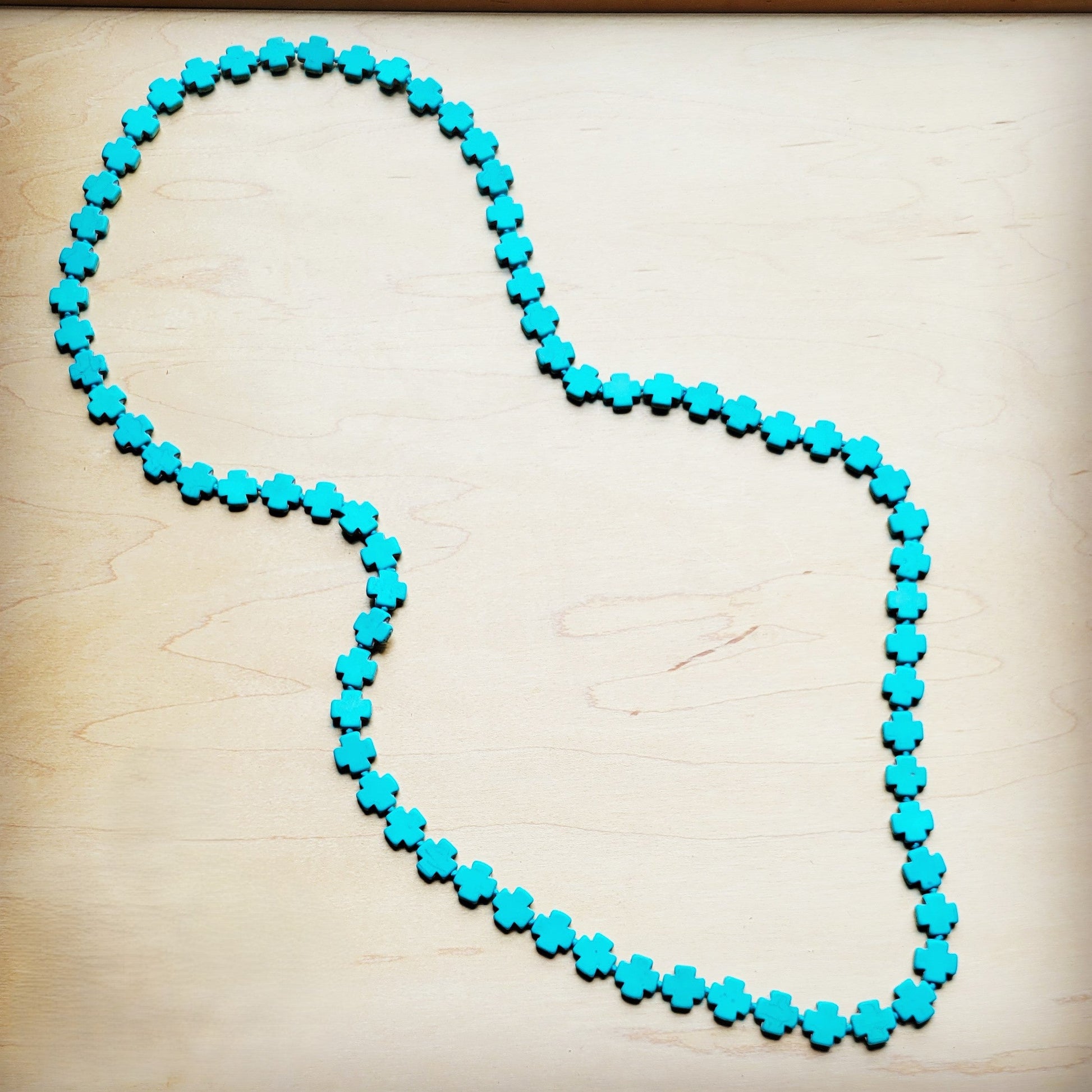 **Long Turquoise Beaded Cross Necklace 258L-0