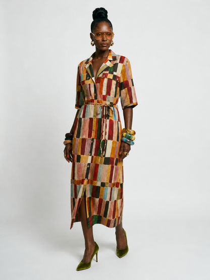 Wanderlust Plaid Linen Maxi Dress-0